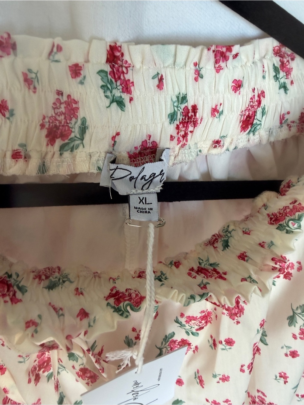 Polagram Cream Floral Tiered Skirt with Pink Roses - Picture 4 of 10
